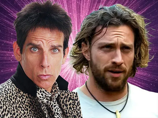 ben stiller as zoolader standing next to him is aaron taylor from kraven the hunter. both are smol/