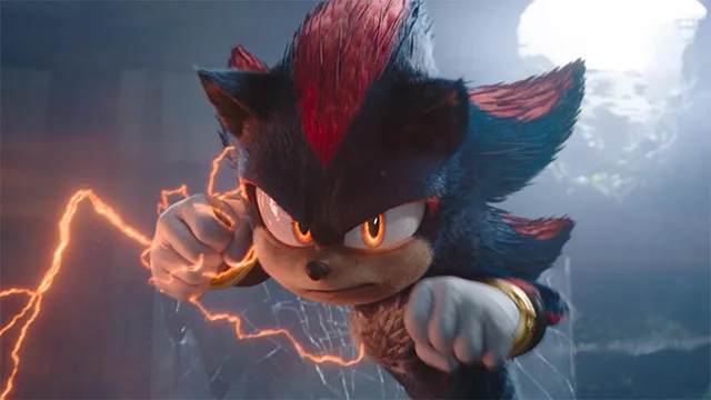 still from sonic the the hedgehog 3 featuring shadow with electicity surrounding him