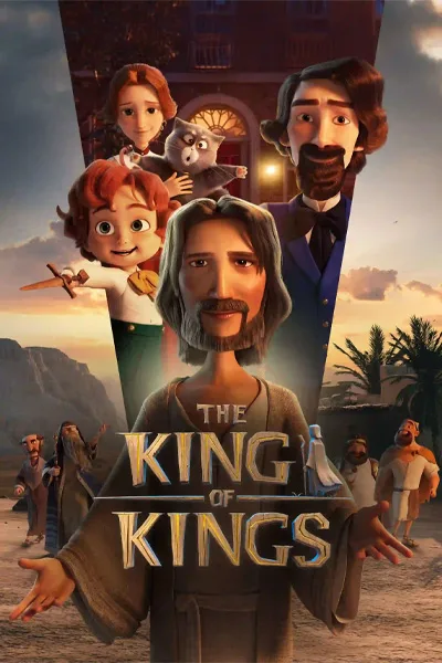 poster for the king of kings featuring jesus in the foreground with the rest. ofthe cast behind him.