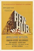 poster for the original 1959 Ben-Hur with he letters of the movie title carved out of stone and a man in a chariot being pulled by a white horse at its base