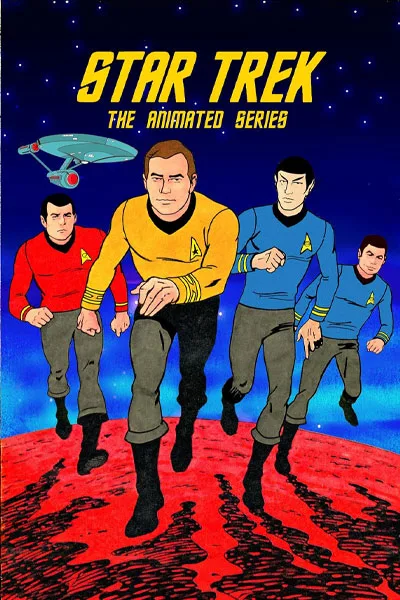 Star Trek The Animated Series official poster: Captain Kirk Spock animated crew running red planet classic 1970s cartoon sci-fi TV series – anti-woke review WOKE-O-METER rating & conservative Christian family-friendly verdict exposing woke Hollywood agenda on WorthItOrWoke.com