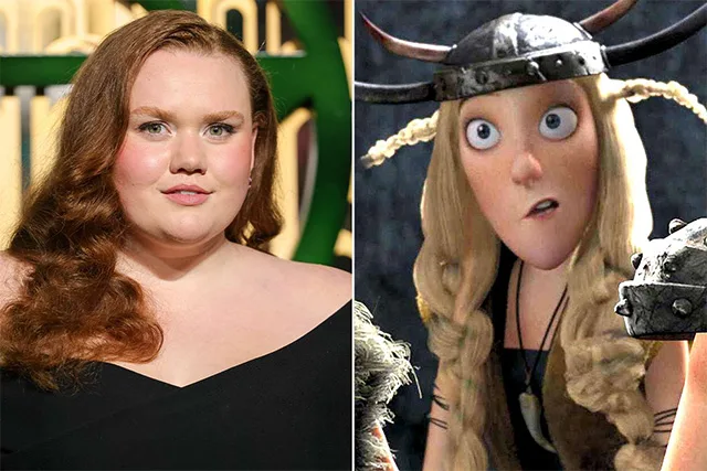 Side-by-side image of the fat actress playing live action Ruffnut from How to Train Your Dragon next to her animated counterpart