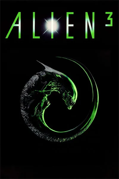 Alien 3 poster: glowing green ALIEN 3 title with xenomorph embryo tail iconic horror design classic 1992 sci-fi movie – conservative alternative to Rotten Tomatoes anti-woke WOKE-O-METER rating & Christian family-friendly verdict exposing woke Hollywood agenda on WorthItOrWoke.com