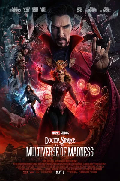 "Doctor Strange in the Multiverse of Madness official poster: Benedict Cumberbatch Doctor Strange Elizabeth Olsen Scarlet Witch multiverse portals shattering glass Marvel Cinematic Universe 2022 – anti-woke review WOKE-O-METER rating & conservative Christian family-friendly verdict exposing woke Hollywood agenda on WorthItOrWoke.com