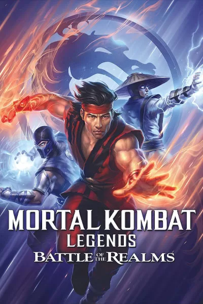 "Mortal Kombat Legends Battle of the Realms official poster: Liu Kang red headband fire powers Raiden lightning Sub-Zero epic animated battle classic video game adaptation 2021 – anti-woke review WOKE-O-METER rating & conservative Christian family-friendly verdict exposing woke Hollywood agenda on WorthItOrWoke.com