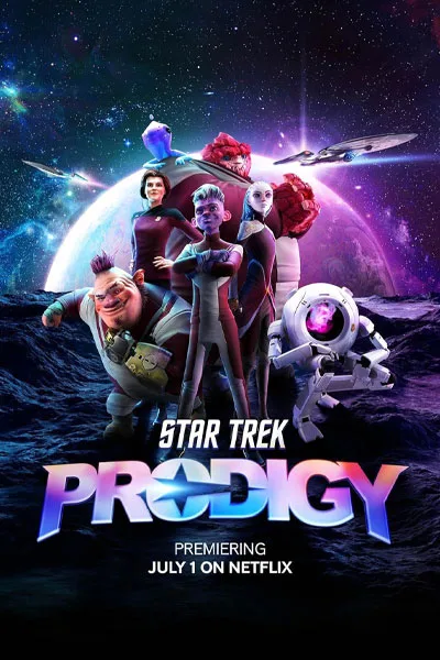 Star Trek Prodigy poster: full young animated cast ensemble Dal R'El Gwyn Jankom Pog Rok-Tahk Zero spaceship adventure Netflix Paramount+ original series – conservative alternative to Rotten Tomatoes anti-woke WOKE-O-METER rating & Christian family-friendly verdict exposing woke Hollywood agenda on WorthItOrWoke.com