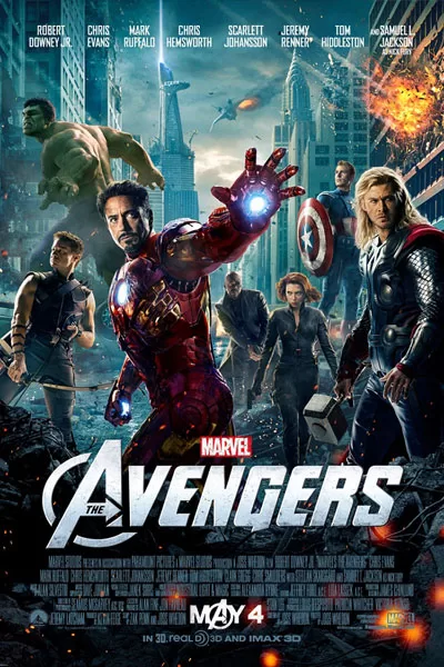 The Avengers 2012 official poster: Robert Downey Jr. Iron Man Chris Evans Captain America Scarlett Johansson Black Widow Mark Ruffalo Hulk Chris Hemsworth Thor Jeremy Renner Hawkeye Marvel team-up epic battle classic – anti-woke review WOKE-O-METER rating & conservative Christian family-friendly verdict exposing woke Hollywood agenda on WorthItOrWoke.com