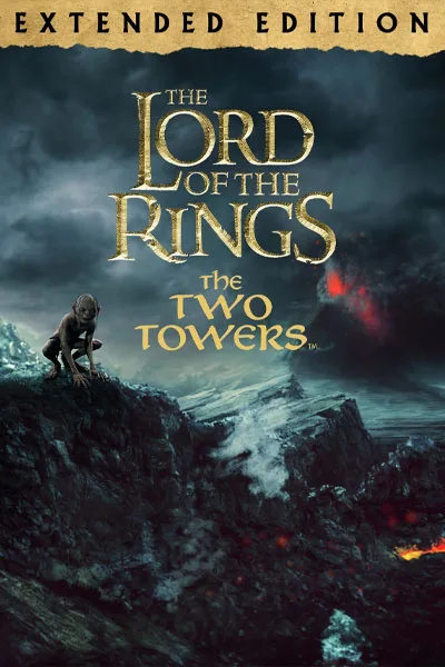 The Lord of the Rings The Two Towers Extended Edition poster: Gollum on rocky mountain peak dramatic stormy sky epic fantasy classic 2002 Peter Jackson movie – conservative alternative to Rotten Tomatoes anti-woke WOKE-O-METER rating & Christian family-friendly verdict exposing woke Hollywood agenda on WorthItOrWoke.com
